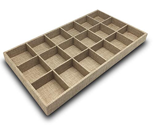 The Display Guys - Stackable Jewelry Tray and Organizer - for Drawers, Dressers, Store Display (18 Compartments, Beige Burlap) - color: Burlap Beige, size: 18 Compartments