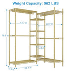 Ulif E4L Corner Clothes Rack, L Shaped Garment Rack, Heavy-Duty Freestanding Closet System with Shelves and Hangers, Max Load 962lbs, 42.7" W x 42.7" D x 79.3" H, Gold - color: Gold