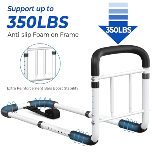 Bed Rails for Elderly Adults - ASTM Approved Adjustable Bed Cane with Non-Slip Ergonomic Handle & Storage Pocket, Bed Railings for Seniors Hold up to 350 LBS, Tool-Free - size: Medium