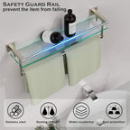 24-Inch Modern Wall-Mounted Bathroom Glass Shelf with 1 Shelf, Brushed Nickel, 1 Towel Bar, 45 lbs Weight Capacity - color: Brushed Nickel, size: 24-inch with Railing
