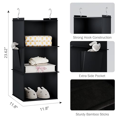YOUDENOVA Hanging Closet Organizer, 3-Shelf Closet Hanging Storage Shelves, Black - color: Black, size: 3-SHELF