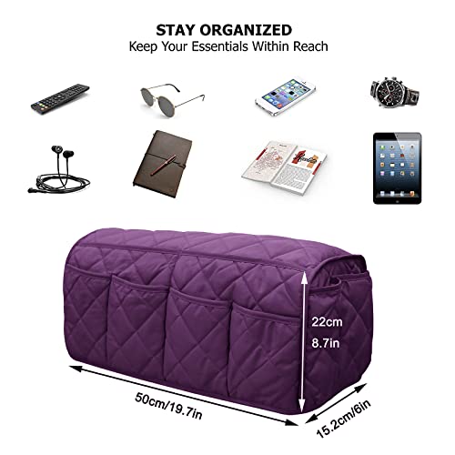 Armchair Caddy, Sofa Armrest Organizer with 14 Pockets, Waterproof Non Slip Recliner Remote Control Holder, Couch Chair Arm Storage for TV Remotes, Phone, iPad, Magazine, Books - color: Purple