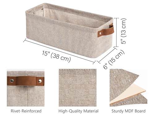StorageWorks Narrow Storage Bins, Small Basket for Closet and Shelves, Fabric Organizer with Handles, Toilet Paper Storage, Brown and Beige, 2-Pack - color: Brown and Beige, size: 15"L x 6"W x 5"H
