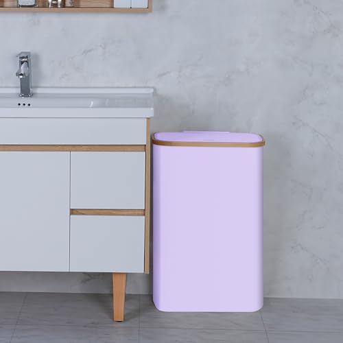 Slim Laundry Basket,60L Laundry Hamper with Lid, Tall Hamper for Laundry,Dirty Cloth Hamper with Bamboo Handle for Towels, Clothes Organizing,Purple - color: Purple, size: 60L Slim