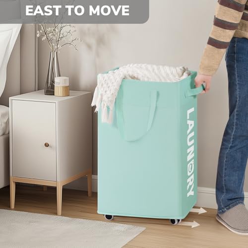 Goodpick Rolling Laundry Basket with Wheels 2-Pack, 75L Large Collapsible Laundry Hamper with Removable Wash Bag Space for living room, Blue - color: Blue 2-Pack