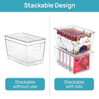 Vtopmart 4 Pack Clear Stackable Storage Bins with Lids, Large Plastic Containers with Handle for Pantry Organizer and Storage,Perfect for Kitchen,Fridge,Cabinet, Closet,Bathroom Organization - size: L( 11"L x 7.5"W x 6"H)