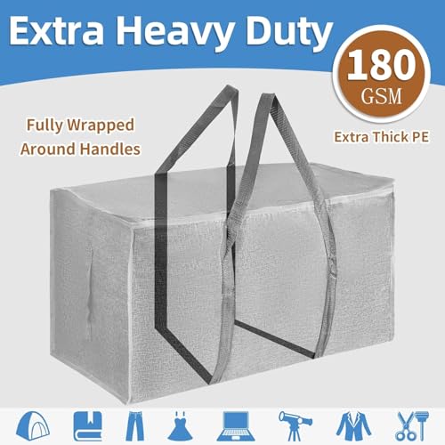 16 Pack-Extra Large Heavy Duty Moving Bags - Waterproof Storage Totes with Handles & Zippers, Foldable for College Dorm, Storage (Gray) - color: Gray, size: 16
