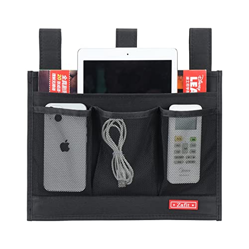 Zafit Hanging Bedside Caddy, Bedside Storage Organizer for Magazine, Phone, Remote control (Classic4 Pockets-Black)