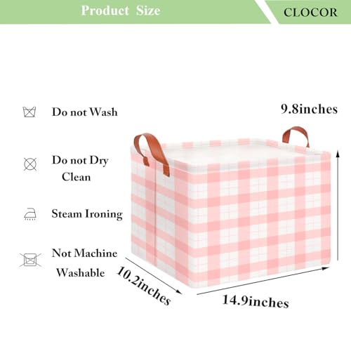 CLOCOR Rectangular Storage Basket,Collapsible Cute Pattern Storage Bin,Waterproof Books Box with Handles,Gift Basket(Pink Grid) - color: Pink Grid