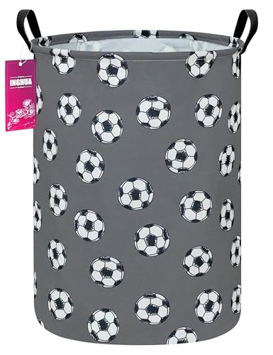 Laundry Hamper Large Canvas Fabric Lightweight Storage Basket/Toy Organizer/Dirty Clothes Collapsible Waterproof for College Dorms, Boys and Girls Bedroom,Bathroom(grey football) - color: grey football