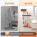 Broom Holder Wall Mount, Improved Non-slip Mop and Broom Holder Wall Mount, Heavy Duty Broom Hanger Organizer for Closet Laundry Garden Garage Storage (4 Racks 5 Hooks)