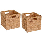 Wicker Storage Basket Foldable Hyacinth Storage Box Set of 2, 12x12x12 Inch - Handmade Woven Basket for Closet,Shelf Organization & Decor