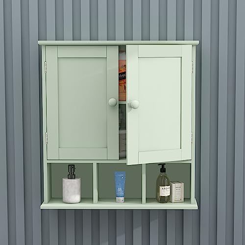 TaoHFE Green Bathroom Cabinet,Bathroom Wall Cabinet with 2 Door Adjustable Shelves,Over The Toilet Storage Cabinet,Green Bath Room Cabinet Wall Mounted,Medicine Cabinets for Laundry Kitchen - color: Green