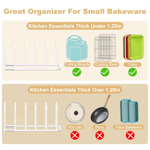 Fikoksol Cutting Board Organizer and Baking Sheet Rack, [2-Pack] White Heavy Duty Metal Cookie Sheet Organizer for Cutting Board Storage & Plate Holder for Cabinet, Tray Dividers for Cabinets - color: 2Pcs, White