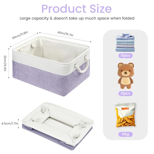 Large Storage Baskets- 15.7x11.8x8.26 inch Storage Bins for Shelves and Closet Organizing, Foldable Fabric Bin for Home Organization Clothes and Laundry (3-Pack, White&Purple) - color: WhitePurple, size: 15.7inX11.8inX8.26in-3P