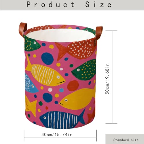 Funky Laundry Basket Colorful Fish Beach Theme Hamper Collapsible Laundry Baskets Oxford Cloth Nautical Laundry Hamper Spring Kids Decor 15.75x15.75x19.7" - color: Colorful582