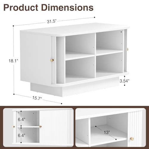 AKMAKM Fluted Shoe Storage Bench, 63" W Long Entryway Bench with Sliding Door, Mud Room Benches with Seat, Upholstered Wooden Rack Organization for Living Room, Apartment, Dorm, Oak, Natural2PCS - color: White, size: 31 W * 2