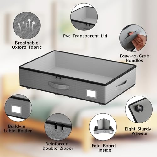 EE-RoomWorld Under Bed Storage with Wheels, No Assemble Required 5.5 inches height grey under bed storage bins,Low Profile Rolling Underbed Shoe Storage containers，dorm underbed storage drawers - color: Grey, size: 5.5 inch height