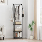 Garment Rack, Coat Rack With 3 Shelves and 4 Hooks, 71" H Clothes Stand For Hanging Clothes, Hanging Rod For for Bedroom, Hallway, Entryway, Office, Living Room, Black - color: Black, style: with Arched Top