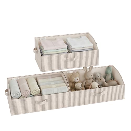StorageWorks Closet Storage Bins, Trapezoid Organizer Box for Shelves, Fabric Clothes Bin, Foldable Organizing Baskets with Handles, Large, Khaki and Beige Stripes, 3-Pack - color: Khaki and Beige Stripes, size: Large