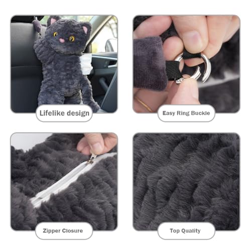 Tissue Box Cover Plush Tissue Box Holder for Car, Home, Decorative Holder/Organizer for Bathroom Vanity Countertop, Nightstands, Office Desk-Cat - color: Grey Cat
