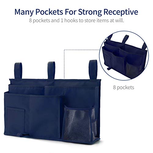 Bseash Bunk Bed Organizer, Bedside Caddy Hanging Bed Organizer Storage Bag 8 Pockets, for College Dorm Rooms Bed, Hospital Bed, Baby Bed Rails, 600D Oxford Cloth (Navy Blue) - color: Navy Blue, size: Large