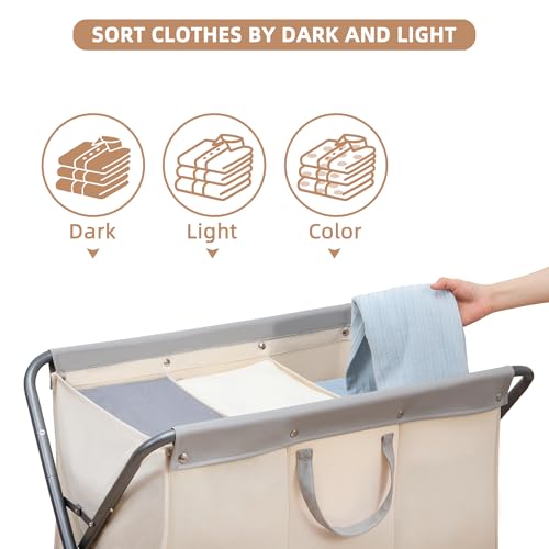 STORAGE MANIAC 160L Collapsible Laundry Hamper with Wheels, Rolling Laundry Basket, Heavy Duty Cloth Sorter with Removable Bag, Folding X Frame Clothes Organizer Cart for Easy to Store, 3 Section - size: 3 Section