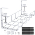 15.7” Under Desk Cable Management Tray, No Drill Heavy Duty Steel Standing Desk Cable Management, Wire Management Tray Cable Rack with Clamp Mount, Adjustable Metal Under Desk Tray (White, 1 Pack) - color: White, size: 1 Pack