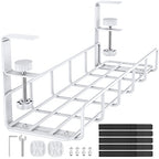 15.7” Under Desk Cable Management Tray, No Drill Heavy Duty Steel Standing Desk Cable Management, Wire Management Tray Cable Rack with Clamp Mount, Adjustable Metal Under Desk Tray (White, 1 Pack) - color: White, size: 1 Pack