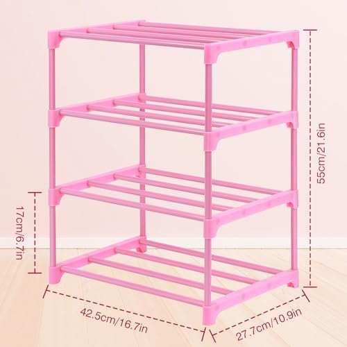 HITHIM 4-Tier Free Standing Shoe Racks for 6-8 Pairs Shoe Storage,Kids Shoe Racks for Small Place,Lightweight Stackable Shoe Shelf Organizer for Entryway, Doorway and Closet,Pink - color: Pink, size: 4-Tier
