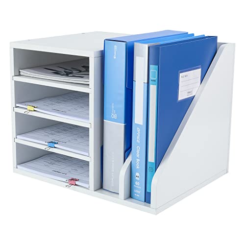 PAG Wood Desktop File Holder Organizer Mail Sorter, White, 15.35" W x 12.16" D x 11.81" H - color: White