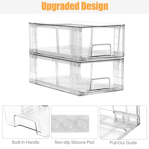 6 Pack Stackable Storage Drawers,Plastic Organizers Bins, Drawers Storage with Handles and Movable Dividers for Organization and Storage in Fridge,Bathroom, Pantry, Kitchen Cabinets, Under Sink - size: 6Pack 4.4"H-with Dividers