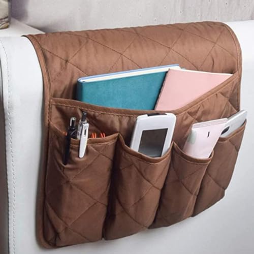 Sofa Armrest Organizer Side Storage Bag for Couch, Hanging Pocket Holder for Remote Control, Phone, Books and Magazines, Home Organization Accessory(brown) - color: brown