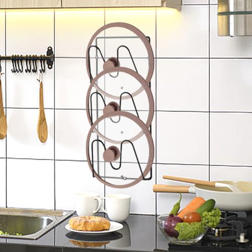 2-Pack Pot Lid Organizer 3-Tier Iron Rack | Cabinet & Wall Space-Saving - Easy No-Drill Adhesive Mount – Damage-Free Storage for Home Cooks’ Kitchen