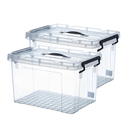 2 Quart 2-Pack Heavy-Duty Stackable Clear Storage Bins with Lids - Premium Clear Plastic Organizing Containers for Home & Bathroom BPA-Free, Pull Handles and Secure Latches - style: 2 QT 2-Pack