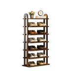 Vertical Shoe Rack - 7 Tier Tall Narrow Shoe Rack Organizer for Small Spaces, Skinny Shoe Shelf Space Saving Shoe Storage, Solid Wood Shoe Shelf for Entryway, Closet, Corner, Doorway, Walnut