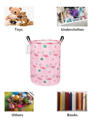 QUEENLALA Large Storage Basket,Laundry Hamper/Bathroom/Home Decor/Collapsible Round Storage Bin,Boys and Girls Hamper/Boxes/Clothing(Round-Pink Flamingo) - color: Round-Pink Flamingo