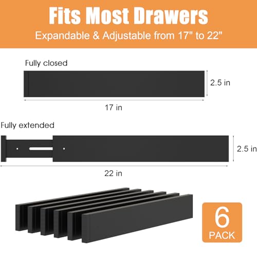 Bamboo Drawer Dividers,17-22" Adjustable Kitchen Drawer Organizer for Clothes,6 Pack Expandable Drawer Organization Separators for Bedroom,Bathroom,Dresser and Office,Black - color: Black-6Pack, size: 17-22 IN