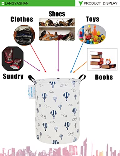 LANGYASHAN Laundry Basket Canvas Fabric Collapsible Organizer Basket for Storage Bin Toy Bins Gift Baskets Bedroom Clothes Children Nursery Hamper (Round Blue Balloon) - color: Blue Balloon