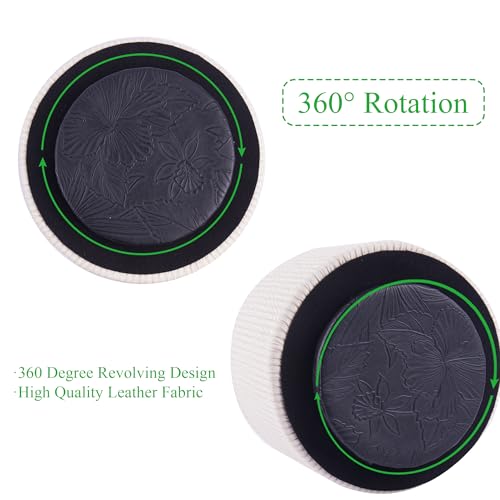 Round Leather Art Supply Organizer,Remote Control Holder,360 Degree Spinning,Multi-Functional Pencil Holder,4 Compartments Desktop Stationary Organizer(1-Wood Beige) - color: 1-Wood Beige