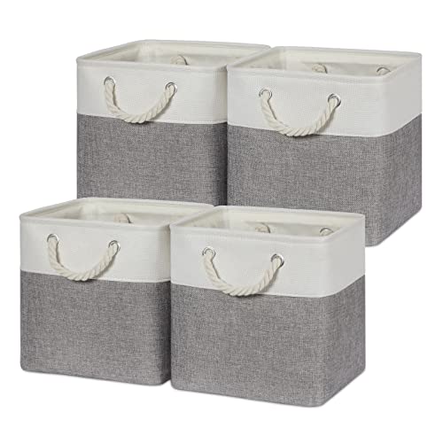 Temary Fabric Storage Baskets for Organizing, Grey Basket for Shelves, Collapsible Baskets with Handles for Shelves, Home, Closet (White&Gray) - color: white&grey, size: 11"L x 11"W x 11"H