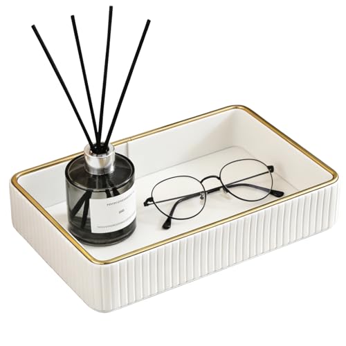 PU Leather Valet Tray,Desk Organizer Tray Nightstand Organizer Trinket Dish Storage Key Bowl Decorative Trays for Phone Wallet Jewelry Watch,Bathroom Bedroom Perfume Vanity Trays,Cream White - color: Cream