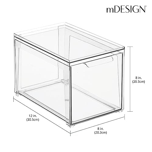 mDesign Plastic Stackable Bathroom Storage with Pull Out Bin Organizer Drawer for Cabinet, Vanity, Shelf, Cupboard, Cabinet, or Closet Organization - Lumiere Collection - 4 Pack - Clear - size: 8 x 12 x 8 (Pack of 4)