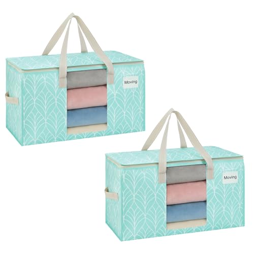 VENO 2 Pack Heavy Duty Moving Bags, Clothes and Comforter Storage Bags with Clear Window, College Dorm Essentials Packing Supplies, Foldable Boxes Alternative (Evergreen, 2 Pack) - color: Evergreen, size: 2 Pack