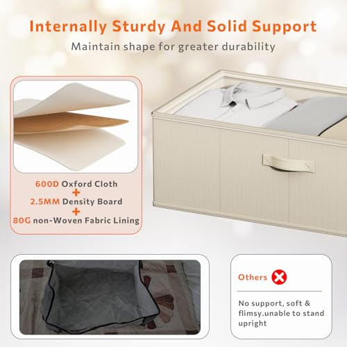Under Bed Storage Containers, 10 Inches Tall 80L, Foldable Underbed Storage Bags, Closet Organizers and Storage Bins for Clothes and Blankets, Sweaters, Shoes,2-Pack (Beige, 31.5x15.8x10 In) - color: Beige