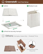 Greenstell Laundry Hamper with 2 Removable Liner Bags，90L Divided Clothes Hamper, Handwoven Synthetic Rattan Foldable Laundry Basket with Lid and Handles White (18.5 x 13.3 x 24.0Inches) - color: White, size: 90L (18.3x13.3x24.0 Inches)