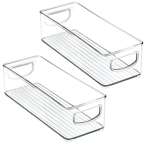 mDesign Plastic Bathroom Storage Container Bins w/ Handles - Closet, Cabinet, Vanity, Cupboard Shelf Organization, Hair Tools Accessory Organizer - Ligne Collection; Clear, 10x4x3 (Pack of 2) - size: 10 x 4 x 3 (Pack of 2)