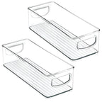 mDesign Plastic Bathroom Storage Container Bins w/ Handles - Closet, Cabinet, Vanity, Cupboard Shelf Organization, Hair Tools Accessory Organizer - Ligne Collection; Clear, 10x4x3 (Pack of 2) - size: 10 x 4 x 3 (Pack of 2)