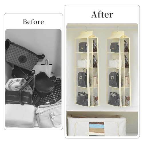 8 Grids in 1 Pack Hanging Purse Handbag Organizer with Double Zippers, Visible Purse Organizer for Closet, Fully Enclosed Purse Storage Holder-Beige - color: Beige, size: Not Rotatable