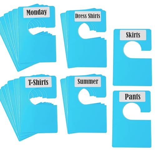 20 Pack White Clothing Rack Size Dividers Plus 45 Labels (1 Inch) and 18 Large Blank Labels, Large Rectangular Clothing Closet Dividers (Blue) - color: Blue, size: 20 PACK